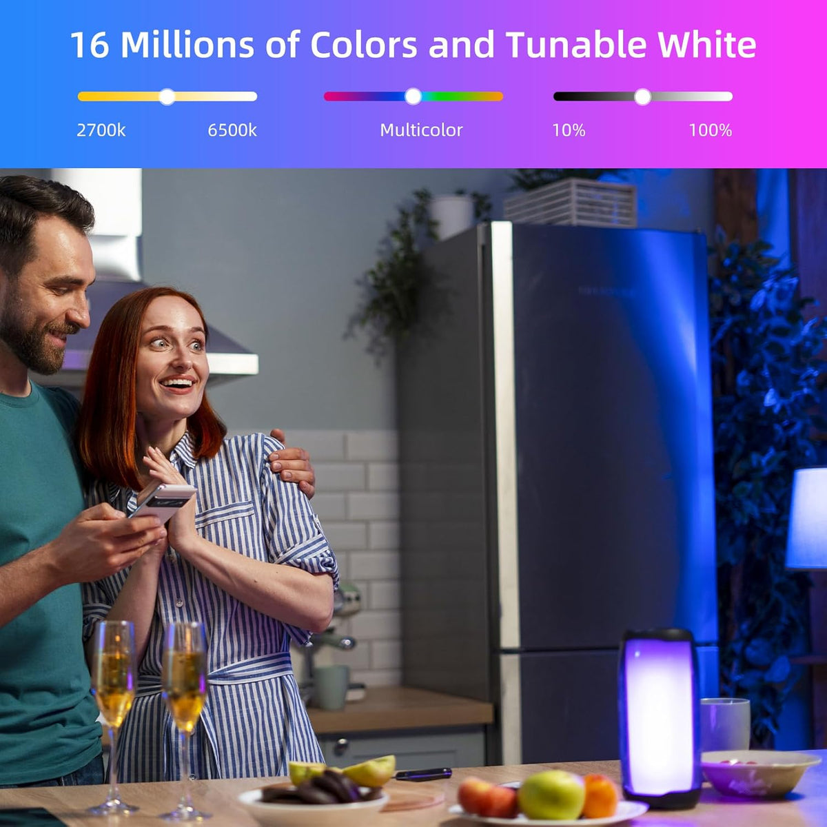 OPPLE Smarte Glühbirnen, 60W Äquivalent WiFi Bluetooth Dimmbare LED RGB Glühbirnen, Vollfarbwechselnde Smarte Glühbirne Kompatibel mit Alexa & Google Assistant, 9W 800 Lumen 2.4 GHz, Wi-Fi, 2er-Pack