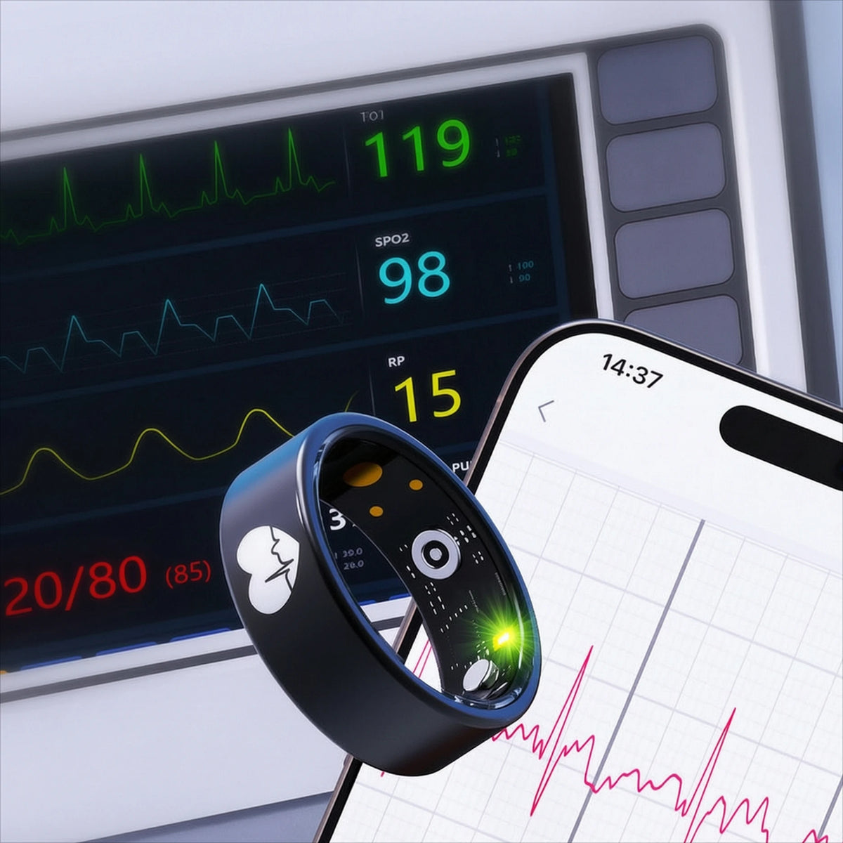 High Precision Smart Ring ECG Heart Rate Blood Oxygen Temperature HRV Sleep Monitor Health Tracker Wearable Fitness Ring