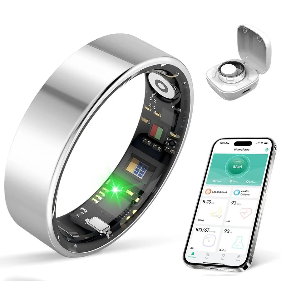 IP68 Waterproof Smart Ring Made of Stainless Steel Heart Rate Blood Oxygen Health Monitoring Step Exercise Sleep Bluetooth Rings