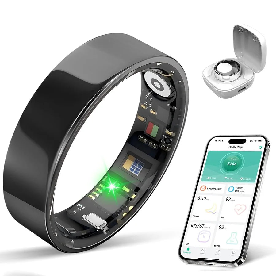 IP68 Waterproof Smart Ring Made of Stainless Steel Heart Rate Blood Oxygen Health Monitoring Step Exercise Sleep Bluetooth Rings