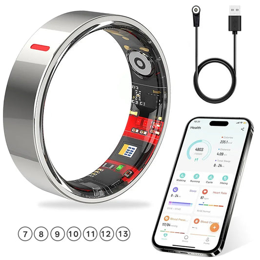 Smart Ring Monitors Heart Rate Blood Oxygen Blood Pressure Blood Sugar Sleep HRV Health Step Counter Exercise Bluetooth