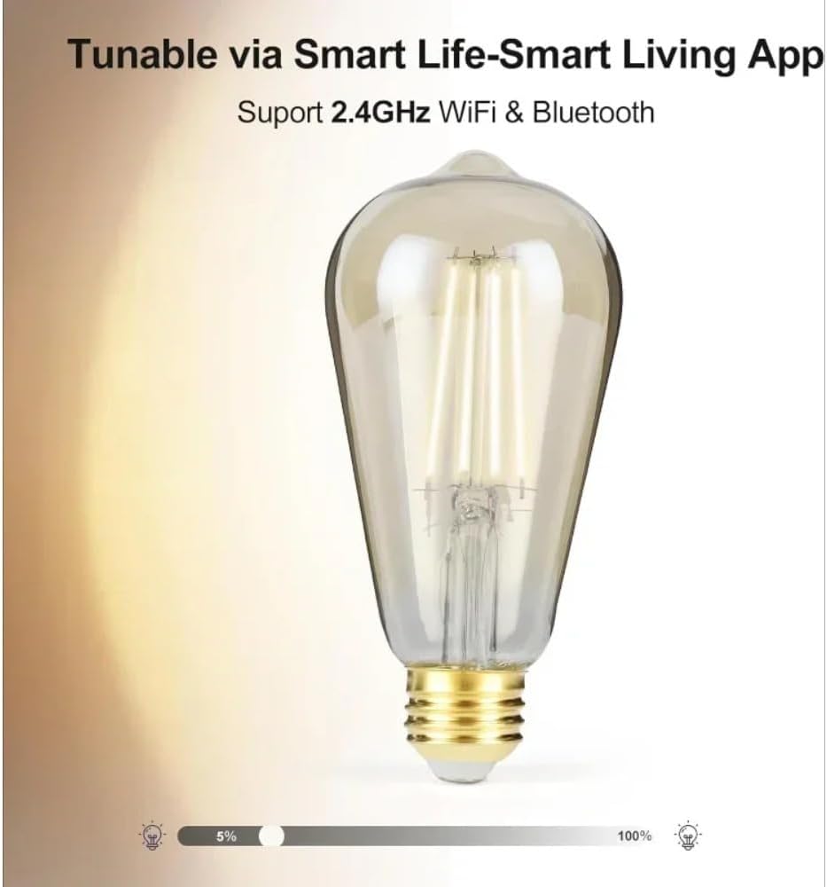 OPPLE Smart Light Bulbs Bluetooth and WiFi Vintage Filament Light Bulb Compatible with Alexa & Google Home, ST19 Smart Edison Bulb 2100k 60 Watt Equivalent, No Hub Required, 4 Pack