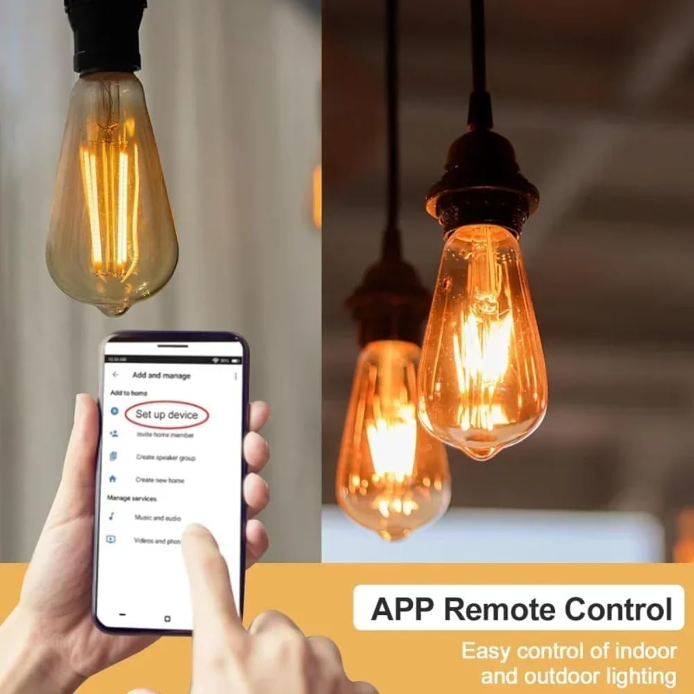 OPPLE Smart Light Bulbs Bluetooth and WiFi Vintage Filament Light Bulb Compatible with Alexa & Google Home, ST19 Smart Edison Bulb 2100k 60 Watt Equivalent, No Hub Required, 4 Pack