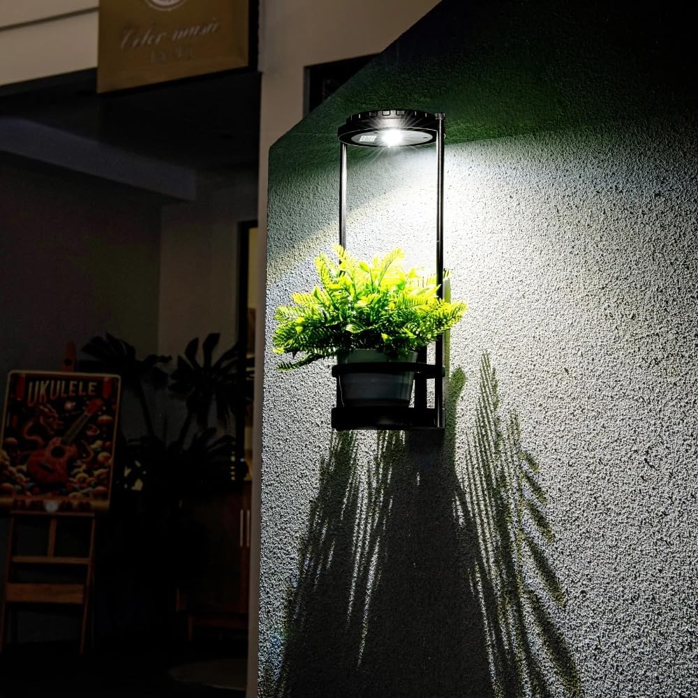 Solar Wall Lamp with Plant Stand | 3 Color Temperatures LED Outdoor Wall Sconce Solar Light for Garden Patio Porch Yard Decor