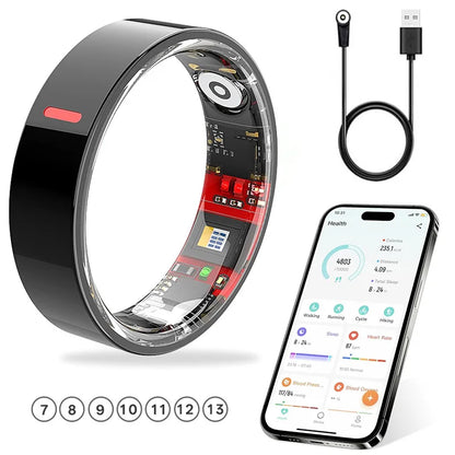 Smart Ring Monitors Heart Rate Blood Oxygen Blood Pressure Blood Sugar Sleep HRV Health Step Counter Exercise Bluetooth